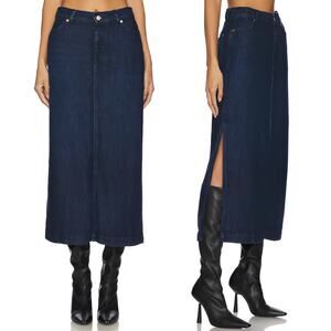 7 For All Mankind Side Slit Denim Midi Skirt Stormy Blue Size 27
